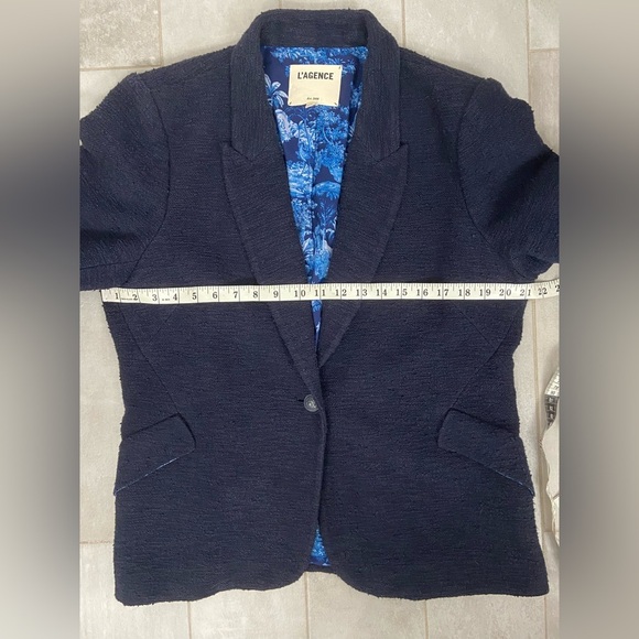 L'AGENCE Chamberlain Boucle Tweed Blazer Jacket Navy Blue Size 14 - Picture 10 of 11